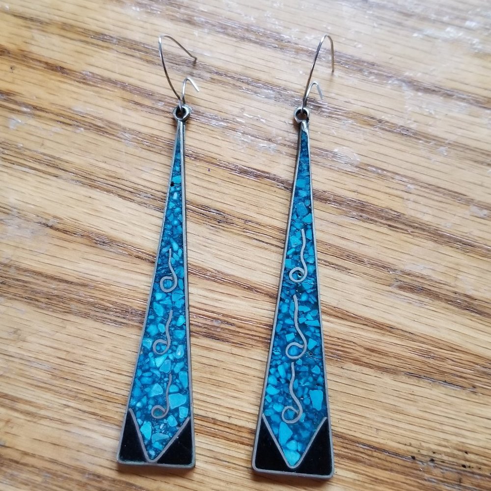 VINTAGE MEXICO STERLING SILVER TURQUOISE EARRINGS